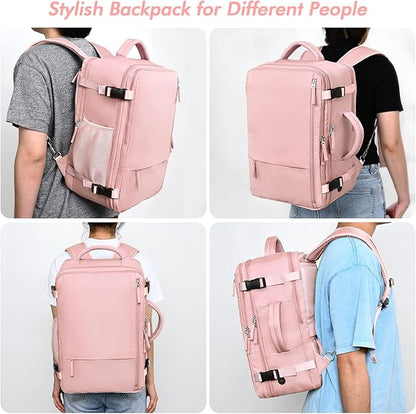Travel Backpack for Women, TSA-Friendly Carry-on Backpack Bag Luggage Airline Approved, Personal Item Backpack for Work Business College, Travel Essentials, Pink