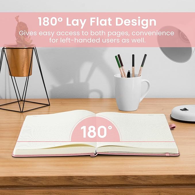 Lined Journal Notebook for Women & Men, Hardcover Leather Journal for writing, A5 College Ruled Notebook for Work & Note Taking, Perfect for Office School Home Supplies, 160 Pages, Pink