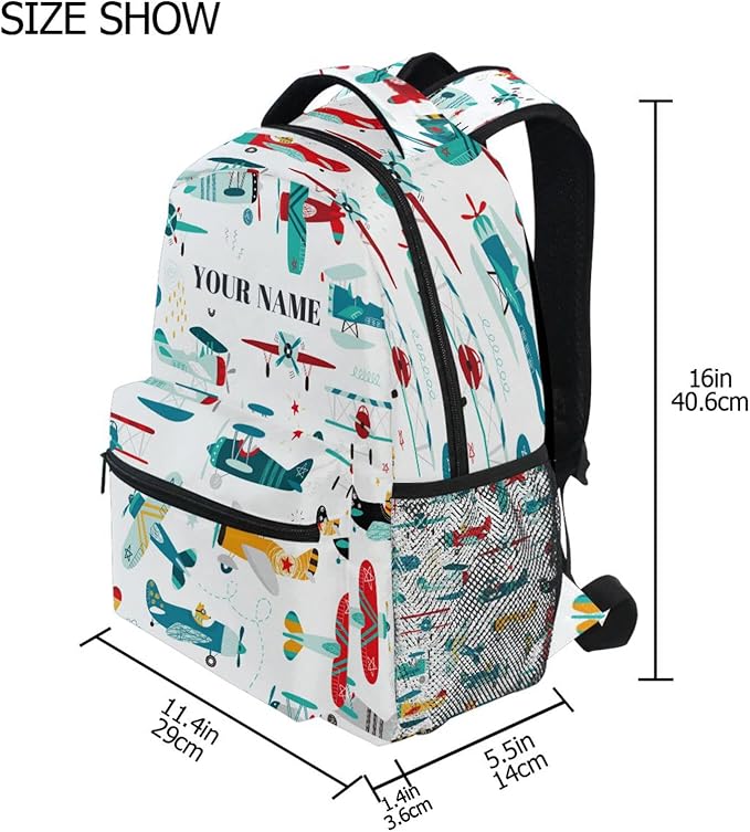AUUXVA Custom School Backpack for Boys Kids with Name/Text Personalized Bookbag Add Your Name Customized Backpack Color Helicopter Airplane School Bag Laptop Backpack Travel Camping Daypack