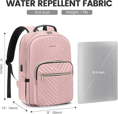 LOVEVOOK Laptop Backpack for Women 15.6 inch,Cute Womens Travel Purse,Professional Laptop Computer Bag,Waterproof Work Business College Teacher Bags Carry on Backpack with USB Port,Pink