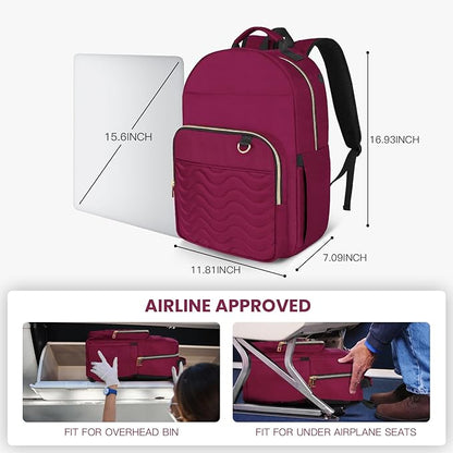 Travel Laptop Backpack for women, Work Backpack Woman with USB Charging Port, Water Resistant College Backpack, Stylish Quilted Girls Backpack Casual Daypack for 15.6 Inch Laptop, Red