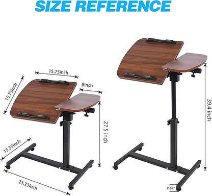 Multifunctional Height Adjustable Table with Wheels | Ultimate Single Workstation, Study Desk, Bedside Table, Recliner Tray Table, Presentation Cart and Laptop Stand | Tilting Tops (Walnut Black)