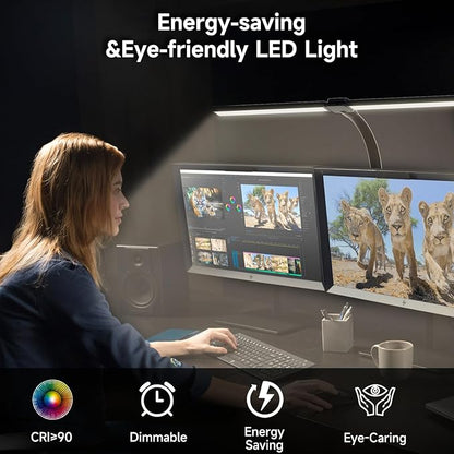 SKYLEO Led Desk Lamp for Home Office - Eye Caring Architect Desk Light with Clamp - Computer Monitor Light with Stepless Dimming Touch Control - 5 Color 24W - 2400LM Timing - Memory Function - Black