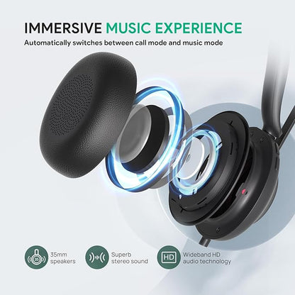 Yealink UH35 USB Headset for PC, Wired Headset with Noise Cancelling Microphone, Teams Certified, All-Day Comfort Design, Stereo Headset for Home Office Online Meeting, Easy Mute, Busylight