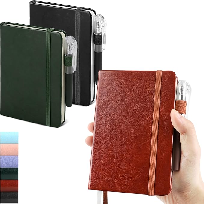 Small Notebook College Ruled, 3 Pack (3 colors) 3.7x5.7 in Pocket Notebook Journaling Notebooks Mini Hardcover Lined Note Pads with Pens for Work Business Travel and Office Supplies
