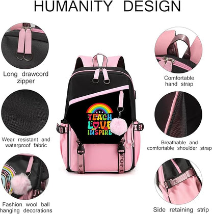Teacher Backpack for Women, 16.5 Inch Laptop Backpack With USB Charging Port Large Capacity Travel Backpack,Waterproof Carry on Work Bags,Pink