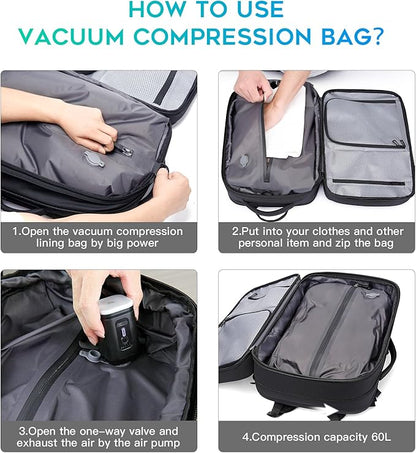 BANGE Air Vacuum Backpack with Pump,Seal Air Packing Vacuum System Compression with Anti Theft Lock, Expandable Large Capacity Backpack for Travel…