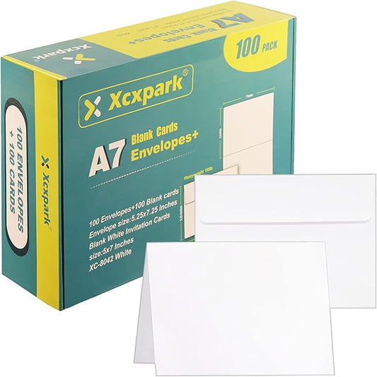 Blank White Cards,100 Qty 5.25 x 7.25 inches Printable A7 Envelopes & 100 Qty Folded Cards, DIY Greeting Cards for Invitations, Birthday, Photos, Documents, Wedding