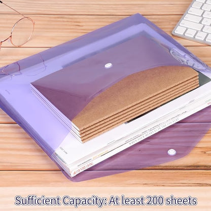 EOOUT 48 Pack Plastic Envelopes Poly Envelopes with Snap Closure, Clear Document File Folders, A4 Letter Size for School Home Work Office Organization, 8 Colors