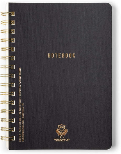 DesignWorks Ink 6" x 8.25" Black Textured Paper Twin Wire Spiral Notebook Journal with 160 Lined Pages for Work, Writing, Journaling