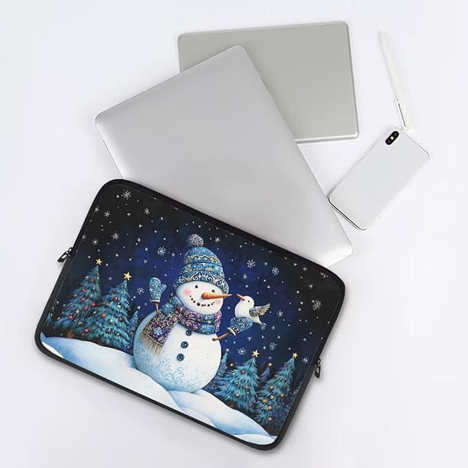 Cute Snowman Computer Sleeve for Women 15 inch Laptop Sleeve Christmas Lap Top Case with Multiple Uses Tablet Bag Teen Girls Laptop Carrying Case Briefcase