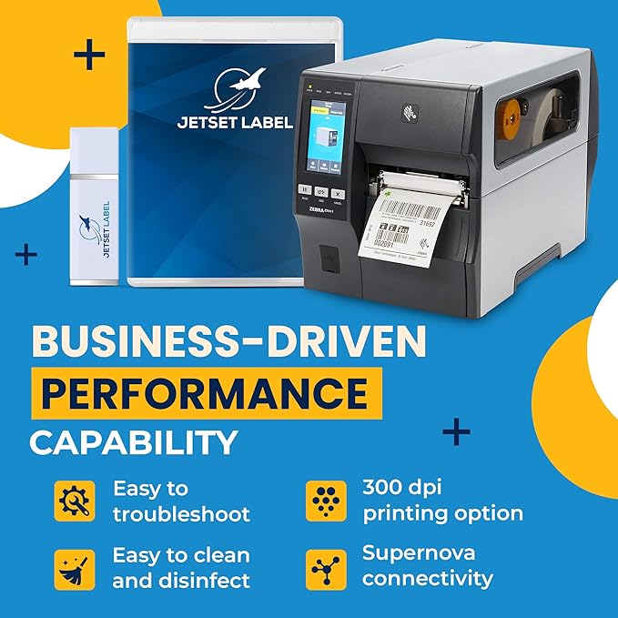 Zebra ZT411 203 DPI | Thermal Transfer & Direct Thermal | ZT41142-T010000Z Industrial Printer | Width 4 Inches Features Serial, USB, Ethernet, and Bluetooth Connectivity | Includes Jetset Software