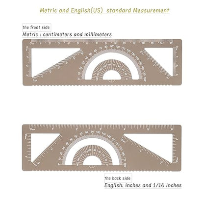 4-in-1 Geometry Set, Metal Math Ruler Kit- Aluminium Protractor, 2 Precision Triangles, Straight Edge Rule - Multifunctional Drafting& Measuring Small Ruler for Kids School - 6 in, Gold