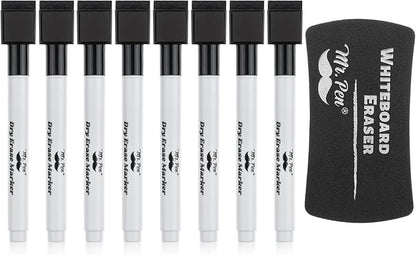 Mr. Pen- Magnetic Dry Erase Markers, 8 Pack with 1 Dry Erase Eraser, Black Dry Erase Markers Magnetic, Dry Erase Markers with Magnet, Dry Erase Magnetic Markers, Dry Erase Pens Fine Tip Dry Erase