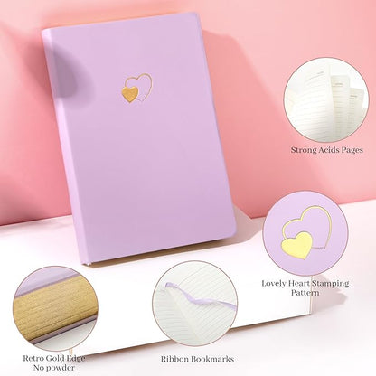 CAGIE Lined Journal Notebook for Women and Girls 256 Pages Cute Diary with Heart-Shaped Leather Journals for Writing A5 Soft Cover Notebooks for Work School (Purple2, A5)