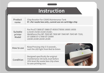 SsrPrint Replacement C9345 Waste Box Chip Resetter for Espon ET8550 ET8500 L15150 WF-7820 WF7840 WF-7310 ST-C8000 C7000 L8180 L8160 Printer