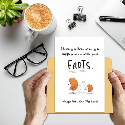 Funny Birthday Card for Couples, Cute Fart Birthday Card for Boyfriend Husband, I Love You Even When You Suffocate Me With Your Farts...