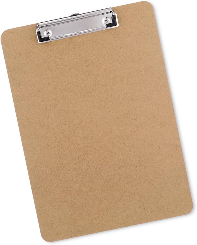 Wood Clipboards, Letter Size Hardboard Clip Board 8.5x11 for Classroom, Students, Kid, Woman, A4 Standard Clipboard Size 9" x 12.5" with Low Profile Clip, Office Supply, School Supply.