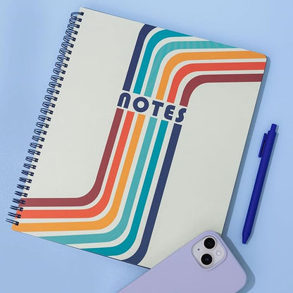 Steel Mill & Co Cute Large Spiral Notebook College Ruled, 11" x 9.5" with Durable Hardcover and 160 Lined Pages (Retro Stripe)