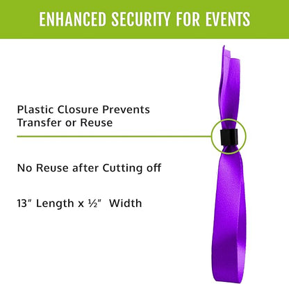 100 WristCo Cloth Event Wristbands - Purple Fabric Bracelets Wrist Bands for Concerts Festival Admission Party 13 ½” x ½”