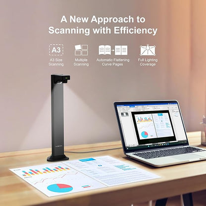 VIISAN DL24 Innovative Book Scanner, 24MP Document Camera with Asymmetrical Lighting Tech, A3 Document Scanner, OCR Auto-Flatten & Deskew, Text-to-Speech, for Desktop/Laptop, Works with Windows/MacOS