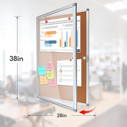 Outdoor Enclosed Cork Bulletin Board Tamper-Proof Dispaly Case, Aluminium Frame, Weatherproof Cork Noticeboard, Enclosed Cork Board for School, Office, Restaurant, Hospital etc（38 * 28inches）