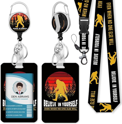 Lanyards for Id Badges, Bigfoot Badge Holder with Retractable Reel Clip, Inspirational Quote Card Name Tag Lanyard Vertical ID Card Protector Cover Case for Women Nurse Doctor Teacher Student