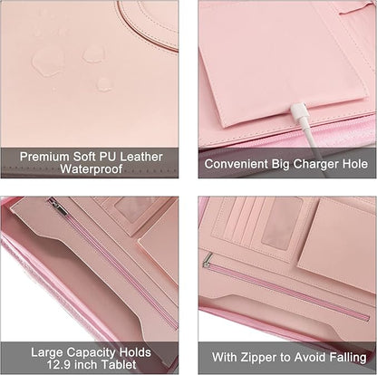 GraduatePro Portfolio Binder Leather Zippered Padfolio Folder Business Case Organizer Bag for Pad Notebook Resume with Clipboard for Women Graduation Gift, Pink