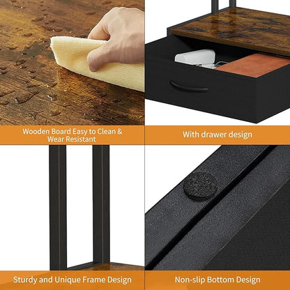 Printer Stand with Storage for Desk, with Fabric Drawer Desktop Printer Stand Shelf Organzier for Home Office, for Above and Under Desk Printer Table, Fax Machine Copier Scanner, Rustic Brown