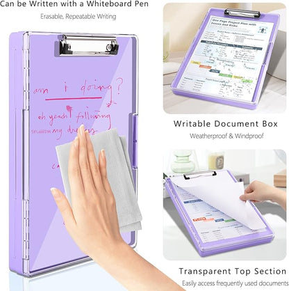 Clipboard with Storage,Heavy Duty Clip Boards 8.5x11 with 2 Storage Case,Clear Visible Top Panel Storage Clipboards,Side Opening Clip Boards,Nursing Clipboard Folder Case for Office Supplies-Purple
