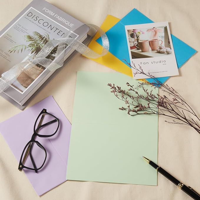 Wishop 50 Pack Self-Adhesive Envelopes with Fold Cards for Wedding Invitations, Greeting Cards, Baby Shower, Letter Mailing (Colorful, 5x7)