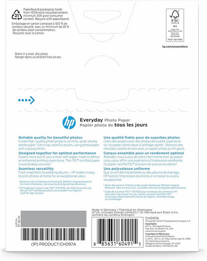 HP Everyday Photo Paper, Glossy, 5x7 in, 60 sheets (CH097A)