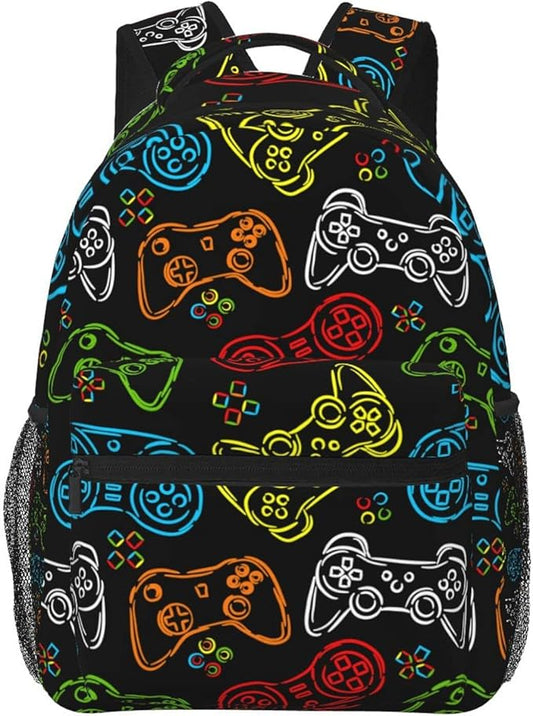 Fiokroo Game Joystick Colorful Silhouettes Backpack School Bag For Students Teens Men Women Laptop Backpacks Travel Daypack Bag With Multiple Pockets