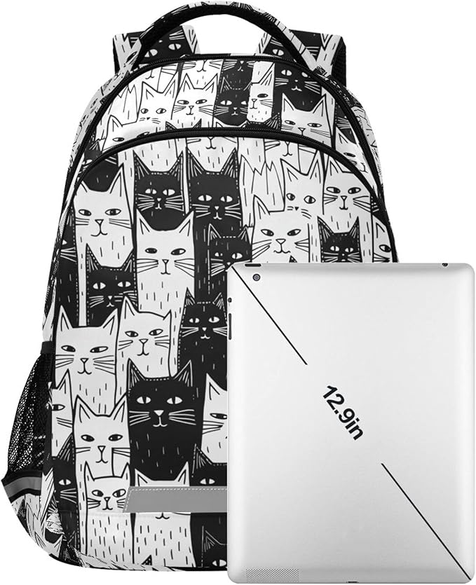 MNSRUU Laptop Backpack with Chest Strap, Black Cat School Backpack, Travel Hiking Backpack for Boys Girls Teen Adult, Rucksack, Knapsack