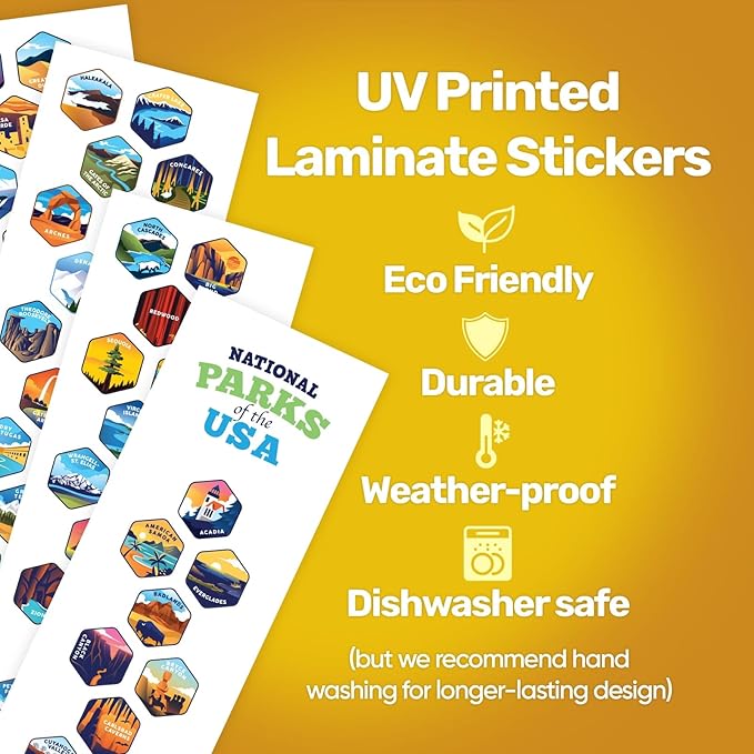 LET'S WANDER National Parks Water Bottle with Waterproof Stickers - 32oz Leakproof Insulated Stainless Steel with Straw - Parks of the USA Hiker Bucket List Gift Bottle [BLUE]