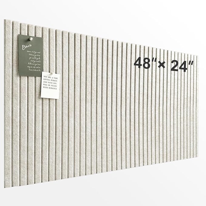 Large Cork Board for Office Wall Decor,8 Pack Felt Wall Tiles with Slat Wall Paneling and 30 Push Pins,Felt Bulletin Board Pin Board Cork Boards for Walls (Oatmeal)