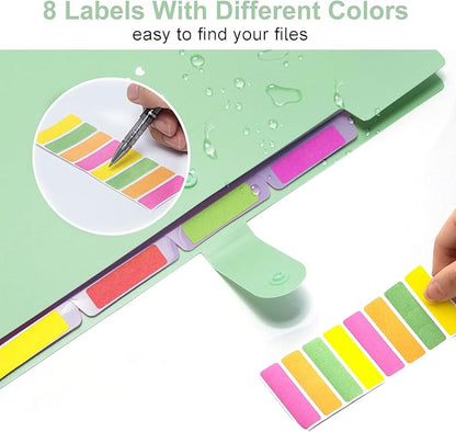 Forvencer Accordion File Organizer, Letter Size, 5 Pocket Expanding File Folder, Cute File Folder with Labels, Portable File Organizer for School Office Supplies, Folders for Documents, Green