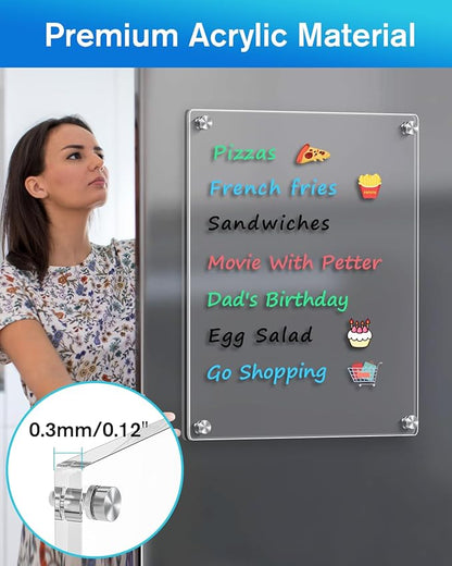 MaxGear 11"x14" Acrylic Dry Erase Board, Small Clear Magnetic Fridge WhiteBoard Mini Acrylic Memo Notepad for Refridgerator, Kitchen Menu Board Meal Planner Schedule Board, Include 4 Markers, 1 Cloth