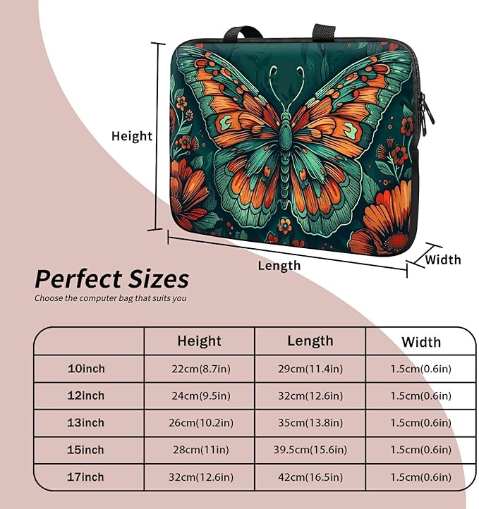 Universal Tablet Laptop Sleeve Case 10 inch, Art Moth Slim Carrying Case Durable Handbag Travel Laptop Bag for 7 to 10-inch Laptops/Notebook/Kids Tablet/ipad/eBook Readers
