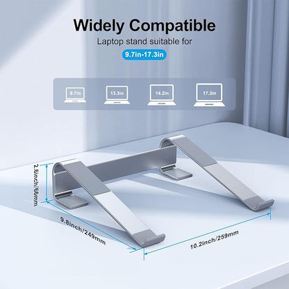 Laptop Stand for Desk, Aluminum Laptop Cooling Stand, Ergonomic Computer Stand for Laptop, Laptop Riser Compatible with for MacBook Pro/Air, Dell, HP, Lenovo, 10-17.3'', Silver