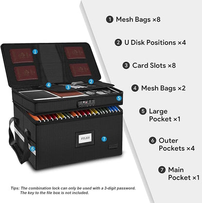 ETRONIK Large Fireproof Document Box with Lock, 2 Layer File Organizer, Portable Office Collapsible File Storage with Reflective Strip for Hanging Letters, Legal Size Folder, Certificate