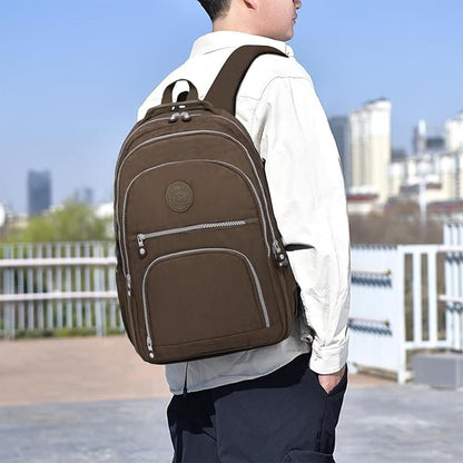 Casual Lightweight Travel Laptop Backpacks Water Resistant Large Nylon Backpack for Men Women Hiking Camping Cycling Packback Daypack, Fits 17.3 Inch Laptop and Notebook - Coffee