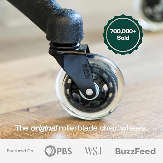 The Original Rollerblade Office Chair Wheels (As Seen On PBS) - Incredibly Smooth & Quiet Rolling Casters - Safe for Hardwood Floors & Carpet - Easy Installation with Universal Fit - Set of 5 - Black