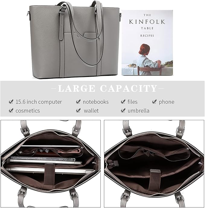 Telena Laptop Tote Bag for Women, 15.6 Inch Shoulder Tote Bag Leather Briefcase for Women, Large Capacity Handbag Bags