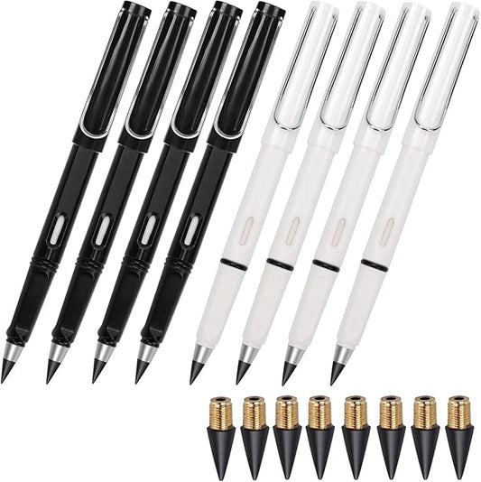 8Pcs Infinity Forever Pencil Christmas Gifts - 0.7mm Infinite Everlasting Metal Inkless Pencils Set with Eraser, No Need Sharpened, Replace Mechanical Pen for Sketch, Drawing and Writing