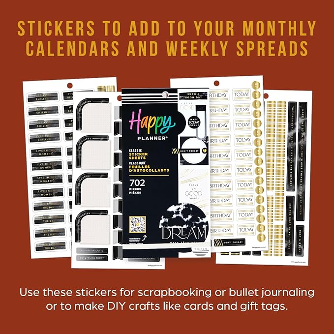 Happy Planner Sticker Pack for Calendars, Journals, and Planners, Easy-Peel Stickers and Scrapbook Accessories, Classic Size, Modern Impression, 30 Sheets, 702 Total Stickers