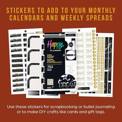 Happy Planner Sticker Pack for Calendars, Journals, and Planners, Easy-Peel Stickers and Scrapbook Accessories, Classic Size, Modern Impression, 30 Sheets, 702 Total Stickers