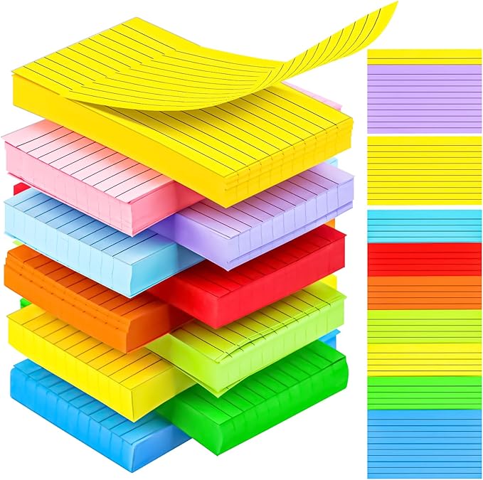 MotBach 600 Pieces Index Cards Flash Cards,3" x 5", 10 Color Assorted Color Memo Note Cards Studying Record To Do List for Home School Office Supplies (Lined Card)