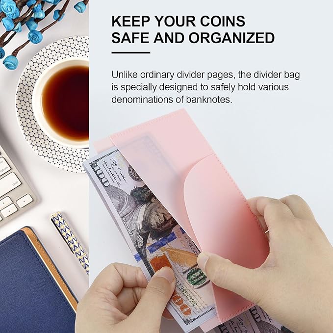 A6 Binder Pockets with No Zipper, Koqye Pink 10 Pcs Plastic Zipless Budget Envelopes, Two Pockets Frosted Cash Envelopes Money Bag for Budgeting, Cash Stuffing