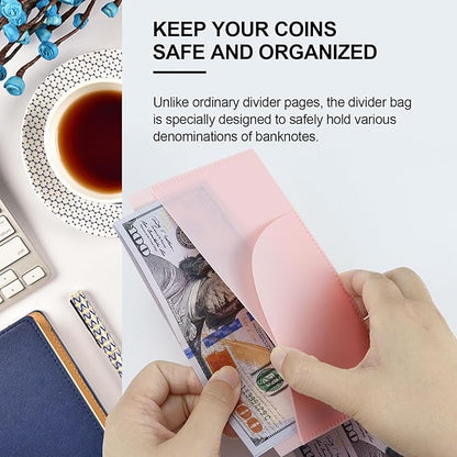 A6 Binder Pockets with No Zipper, Koqye Pink 10 Pcs Plastic Zipless Budget Envelopes, Two Pockets Frosted Cash Envelopes Money Bag for Budgeting, Cash Stuffing